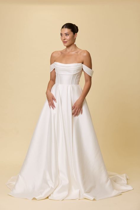 Trish Peng Wedding Dress, Trish Peng, Strapless Satin Wedding Dress A Line, Elegant Strapless Wedding Dress With Lace Trim, A-line Satin Strapless Wedding Dress, Pre-draped Strapless Wedding Dress With Pleated Bodice, Jenny Yoo Strapless Wedding Dress, Reception Look, Classy Wedding Dress