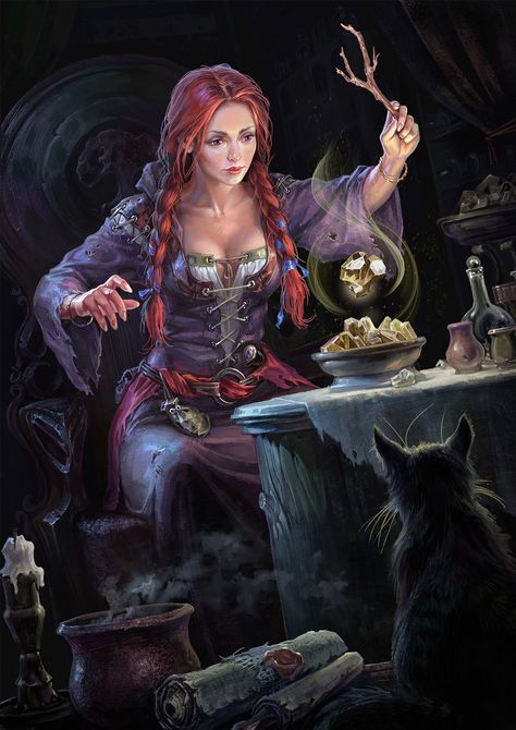 Alchemist, Igor Grechanyi on ArtStation at https://www.artstation.com/artwork/LNaPr Illustration Fantasy, Fantasy Witch, Woman Aesthetic, Wise Woman, Art Outfits, Heroic Fantasy, Creation Art, Aesthetic Cottagecore, Fantasy Magic