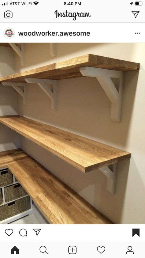 Diy Long Shelf, Porch Shelf, Homemade Shelves, Shelf With Brackets, Making Shelves, Kitchen Shelf Brackets, Diy Wooden Shelves, Wooden Shelf Brackets, Diy Shelf Brackets