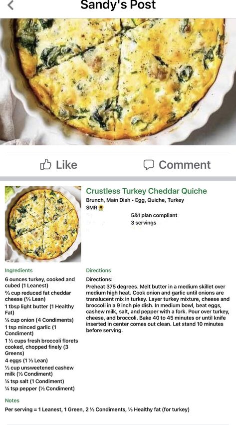 Optavia Quiche Recipes, Optavia Turkey, Turkey Frittata, Octavia Recipes, Vegetable Quiche Recipes, Optavia Meals, Golo Recipes, Keto Quiche, Green Breakfast