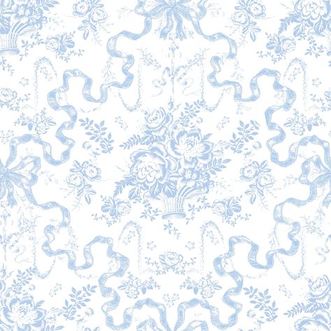 This dreamy damask wallpaper features a bouquet of roses and floral garland framed by a bow and its free-flowing tails. The charming, vintage-inspired illustrations are inked in pale blue against crisp white. Blue Floral Vintage Wallpaper, Chateau Toile Wallpaper, Light Blue Floral Wallpaper, Blue Toile Wallpaper, Blue And White Floral Wallpaper, Light Blue And White Background, Blue Vintage Wallpaper, Aesthetic Questions, White And Blue Wallpaper