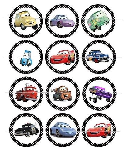 Cars Cupcake Toppers Printable Free, Disney Cars Cupcakes, Printable Cars, Disney Cars Theme, Cars Cupcakes, Disney Cars Movie, Cupcake Toppers Free, Printable Cupcake Toppers, Printable Circles