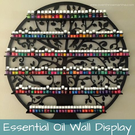 essential oil shelving | Essential Oil Wall Display & Storage - Overthrow Martha Essential Oil Storage Ideas Organizing, Essential Oil Display Ideas, Essential Oil Display, Essential Oil Rack, Oil Display, Essential Oils Organization, Oil Rack, Essential Oil Shelf, Essential Oil Storage