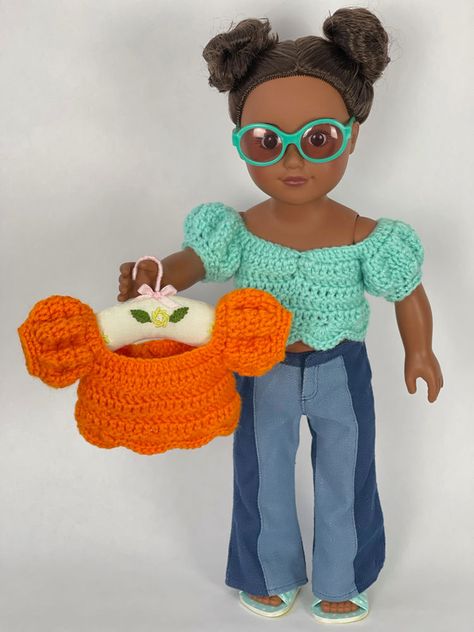 Crochet Puff Sleeves For 18" Doll Crochet 18inch Doll Clothes Free Pattern, American Girl Doll Crochet Patterns Free, Crochet Doll Accessories Free Patterns, American Girl Crochet Free Patterns, Crochet American Girl Doll Clothes Free, Crochet American Girl Doll Clothes, Dress Pattern Ideas, Dress Design Ideas, Crochet Doll Clothes Free Pattern