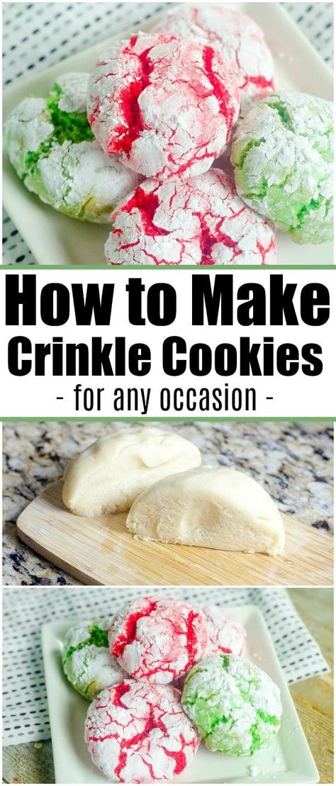 Here's an easy crinkle cookies recipe you can make for any occasion. With bright colors they're great Christmas cookies that come out moist every time. #crinklecookies #christmas #cookies Easy Crinkle Cookies, Cake Mix Crinkle Cookies, Cookies Crinkle, Crinkle Cookies Recipe, Crinkle Cookies, Best Cookie Recipes, Cookies Recipes, Cake Mix Cookies, Easy Cookie Recipes