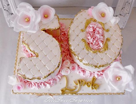 50th Number Birthday Cake, Number 50 Cake Birthday For Women, 50 Cake Birthday For Women, Number 50 Cake, 50th Birthday Cake Images, Wafer Flowers, 50 Cake, Number Birthday Cakes, Cake Lettering