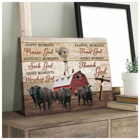 Angus Cows, Angus Cow, Art Hoodie, Cow Wall Art, Scripture Canvas, Bible Verse Canvas, Cow Canvas, Canvas Wall Decor, Thank God