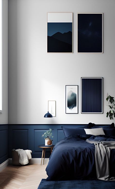 Navy Blue Apartment, Scandinavian Interior Blue, Cali Apartment, Blue Themed Bedroom, Room Painting Bedroom, Modern Scandinavian Interior Design, Modern Scandinavian Interior, Uncle Mike, Minimalist Kitchen Design