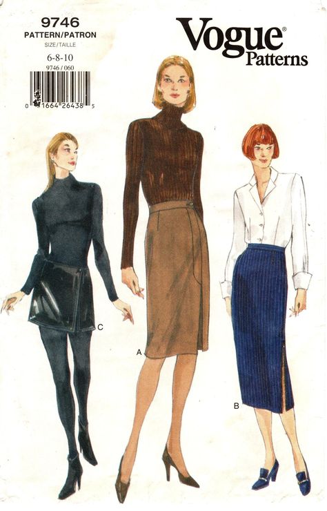 1999 Fashion, 60s Vintage Fashion, Vintage Clothes Patterns, Vintage Vogue Sewing Patterns, Mini Wrap Skirt, Slim Skirt, Mini Wrap, Vogue Sewing Patterns, Fashion Sketch