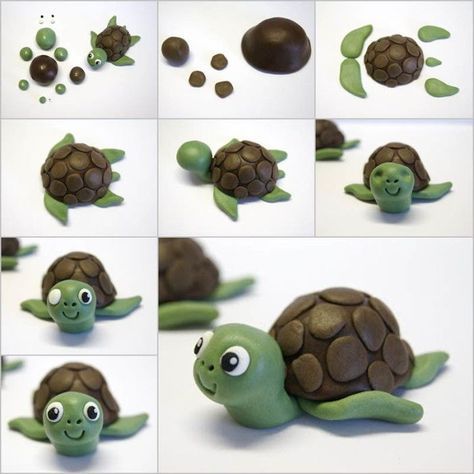 Clay Turtle, Aktiviti Kanak-kanak, Turtle Cake, Kids Clay, Fondant Animals, ดินปั้น Polymer Clay, Fondant Cake Toppers, Polymer Clay Animals, Fondant Figures