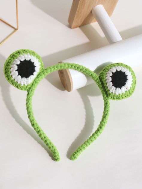 Green    Cotton  Hair Hoop    Kids Accessories Crochet Frog Headband, Green Crochet Projects, Crochet Headband Patterns, Diy Crochet Headband, Crochet Tiara, Crochet Converse, Crochet Headbands, Crochet Hair Clips, Crochet Doll Tutorial