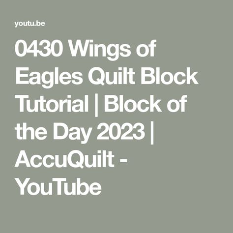 0430 Wings of Eagles Quilt Block Tutorial | Block of the Day 2023 | AccuQuilt - YouTube Eagle Quilt, Quilt Sewing Patterns, Quilt Block Tutorial, Quilt Tutorials, Quilt Block, Quilt Ideas, Quilt Sewing, Quilt Blocks, Ruler