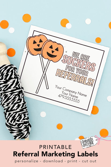 Are you a big fan of referrals and looking for a fun way to express appreciation? These editable gift tags are perfect for you. Simply personalize, download, and print for a spook-tacular addition to your marketing strategy! Referral Gifts Marketing Holiday, Marketing Materials Products, Halloween Business Marketing Ideas, Medical Marketing Ideas, Halloween Marketing Ideas, Hospice Marketing, Orthodontics Marketing, Health Marketing, Medical Marketing