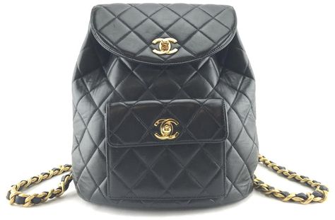 Chanel Backpack, Mk Handbags, Crossbody Handbags, Gold Chanel, Mk Bags, Black Leather Backpack, Handbags Women, Purse Crossbody, Chanel Fashion