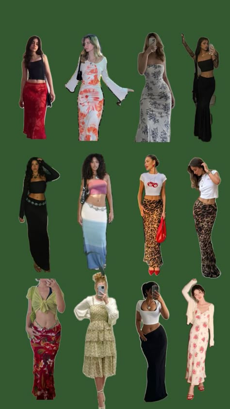 Maxi skirt, maxi dress, beach weather, outfit inspired, outfit inspo, two piece outfit, fashion 90s Latina Fashion, Funky Sweaters, Earthy Outfits Aesthetic, 90s Latina, Outfit Coordination, Baddie Summer Outfits, Earth Girl, Earthy Vibes, Skirt Aesthetic