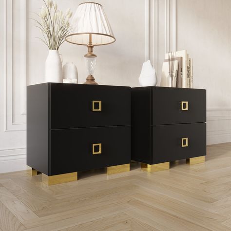 Contemporary Nightstands, Nightstand Set, Black Nightstand, Contemporary Nightstand, Nightstand Set Of 2, Yellow Wood, Gold Bedroom, White Nightstand, Bedroom Black