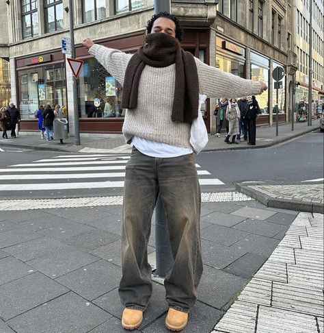 Baggy Outfit Inspo Aesthetic, Streetwear Scarf Outfit, Fit Ideas Streetwear, Streetstyle Outfit Men, Men Scarf Outfit, Fit Inspo Baggy Clothes, Timbs Outfit Men, Streetwear Fashion For Men, Streetwear Outfit Men