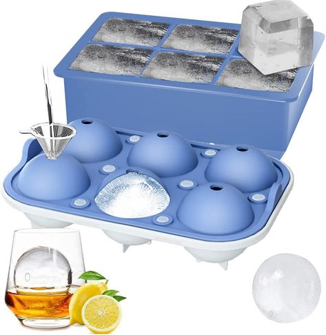 ROTTAY Ice Cube Trays (Set of 2), Sphere Ice Ball Maker with Lid & Large Square Ice Cube Maker for Whiskey, Cocktails and Homemade, Keep Drinks Chilled. Original Price $15 Round Ice Cubes, Sphere Ice, Whiskey Ice, Ice Ball Maker, Round Ice, Ice Trays, Silicone Ice Cube Tray, Balance Design, Ice Cube Maker