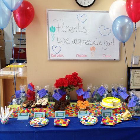 Parent Appreciation Table Parents Appreciation Gifts, Parent Pleasers, Parent Appreciation Gifts, Parent Appreciation, Thank You Volunteers, Building Bridges, Parent Involvement, Baby Activity, Parent Communication