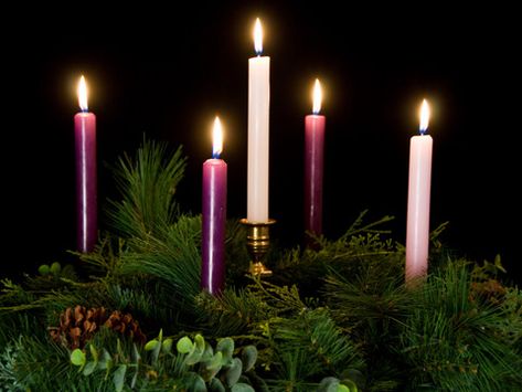 The Advent Wreath.  From the first Sunday in Advent to Christmas Eve, the wreath grows in beauty and light as it helps us recall the hope, peace, love, and joy that comes to us through God’s gracious gift of Jesus Christ. 2nd Sunday Of Advent, Greek Wedding Candles, Peace Candle, Advent Wreath Candles, First Sunday Of Advent, Christmas Advent Wreath, Purple Candles, Gold Candle Sticks, Evening Prayer