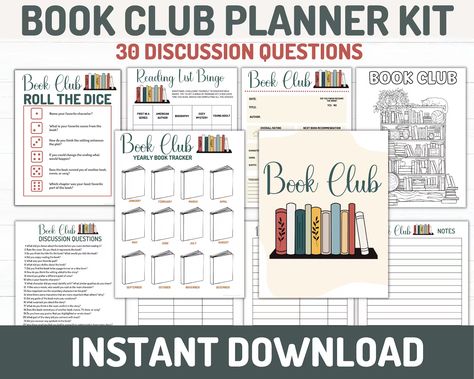 Book Club Planner Bundle Printable Instant Download Book - Etsy Book Club Planner, Book Club Template, Book Club Journal, Book Club Printables, Book Club Discussion Questions, Book Club Activities, Book Club Discussion, Discussion Prompts, Book Club Meeting