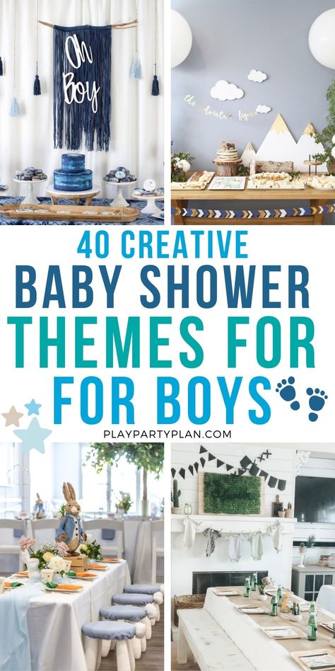 Baby Boy Shower Ideas Themes Spring, Unique Boy Baby Shower Themes, Baby Boy Shower Themes Unique, Popular Baby Shower Themes, Baby Shower Themes For Boys, Creative Baby Shower Themes, Boy Shower Themes, Baby Boy Themes, Idee Babyshower