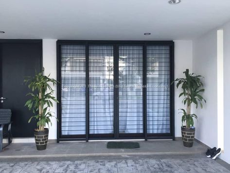 Sliding Door Grille Grilled Window Design, Sliding Door Design Exterior, Grills For Sliding Glass Door, Grill Pintu Sliding, Sliding Door With Grills Design, Slider Window Grill Design, Grill Sliding Door Design, Jalousie Windows Modern With Grills, Foldable Grill Door For Balcony