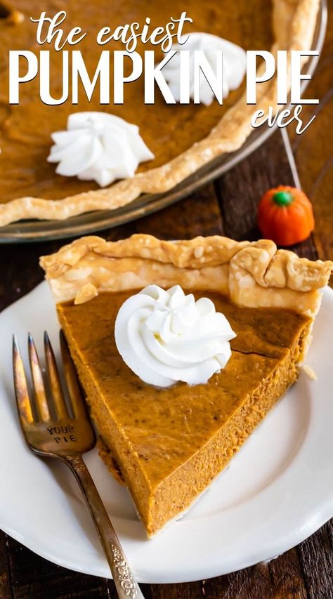 This EASY Pumpkin Pie is the best and easiest ever! It's a simple pumpkin pie recipe that's made with condensed milk and has just 6 ingredients! Basically, this is a NO FAIL pie that will be perfect every time! Easy Pumpkin Pie Recipe, Simple Pie, Best Pumpkin Pie Recipe, Thanksgiving Pie Recipes, Pumpkin Pie Recipe Easy, Perfect Pumpkin Pie, Pumpkin Pie Spice Mix, Easy Food Recipes, Homemade Pie Crust Recipe