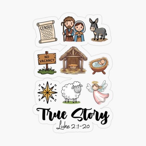 Get my art printed on awesome products. Support me at Redbubble #RBandME: https://www.redbubble.com/i/sticker/True-Story-Nativity-Luke-2-1-20-by-fribabywonder/166000559.O9UDB?asc=u Luke 2, Christmas Designs, True Story, True Stories, Nativity, My Art, Awesome Products, Art Prints, For Sale