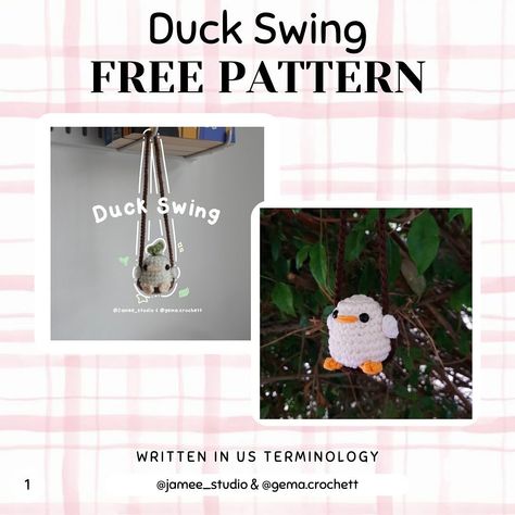 𝙅𝙖𝙢𝙚𝙚 ੈ♡˳ | Duck In a Swing FREE PATTERN (hat not included) - Collab with @gema.crochett ˚ ｡ ༘♡ ⋆𝚂𝚑𝚊𝚛𝚎𝚜 𝚊𝚛𝚎 𝚑𝚒𝚐𝚑𝚕𝚢 𝚊𝚙𝚙𝚛𝚎𝚌𝚒𝚊𝚝𝚎𝚍 ༘♡… | Instagram Crochet Swinging Duck Free Pattern, Crochet Swinging Duck, Crochet Market, Crochet Stuff, Happy Valentines, Beautiful Patterns, Crochet Amigurumi, So Excited, Alice In Wonderland