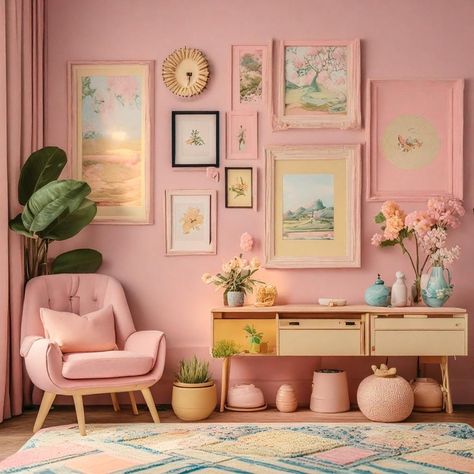 Yellow And Pink Living Room Ideas, Pastel Office, Yellow Walls Living Room, Yellow Kitchen Cabinets, Diy Moss, Pastel Home Decor, Dopamine Decor, Yellow Home Decor, Yellow Living Room