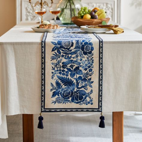 Flower Table Runner Blue and Pearl White Table Runners Chenille Fabric TV Cabinet Dining Table Coffee Table Decor Custom - Etsy White Table Runners, Flower Table Runner, Long Table Runner, Flower Table, Coffee Table Decor, Floral Tablecloth, Christmas Table Runner, Table Coffee, Table Flowers