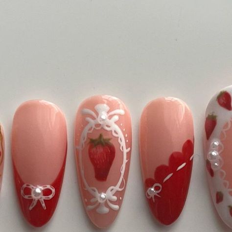 cj <3 on Instagram: "i will never be done with strawberry sets 🥲 inspired by @jayseenails @sophia_nailed_it 🍓

#nailart #nailartist #pressons #pressonnails #custom #dmv" Chocolate Strawberry Nails, Strawberry Nails, Fruit Nails, Garden Nails, Candy Nails, Nails Inspired, Strawberry Flower, Chocolate Strawberry, Pretty Nail Art