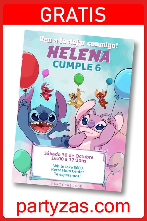 Invitación Stitch y Angela GRATIS para Editar. Tarjeta Invitación de Stitch y Angela para imprimir o enviar por Whatsapp. Visita Partyzas para ver más opciones. Stitch And Angel Invitation, Stitch And Angel Birthday, Angel Invitation, Stitch Invitation, Angel And Stitch, Stitch Template, Create Birthday Invitations, Angel Birthday, Card Edit