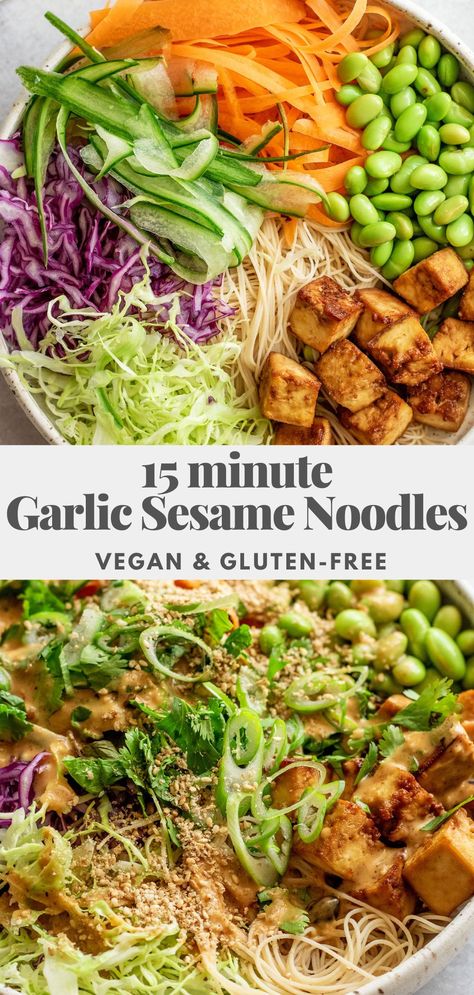 Healthy 2 Minute Noodles, Garlic Sesame Noodles, Tofu Sesame, Roasted Tofu, Vegan Noodles Recipes, Rice Noodle Recipes, Healthy Noodles, Vegan Noodles, Asian Noodle Recipes