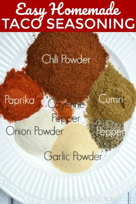 Make your own easy homemade taco seasoning quickly for a more healthy option than store bought packets. Homemade Taco Seasoning Recipe, Taco Seasoning Recipe, Chili Seasoning, Low Sodium Recipes, Homemade Spices, Homemade Seasonings, Homemade Tacos, Homemade Taco Seasoning, Seasoning Recipes