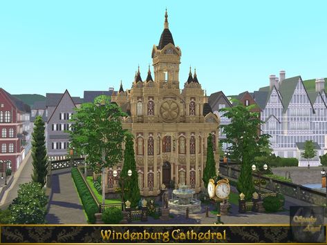 Sims 4 Windenburg Community Lots, Sims 4 Cathedral, Sims 4 Church Build, Sims 4 Windenburg Build, Sims 4 Church, Sims 4 Windenburg, Gothic Candles, Sims Builds, Twisted Ribbons