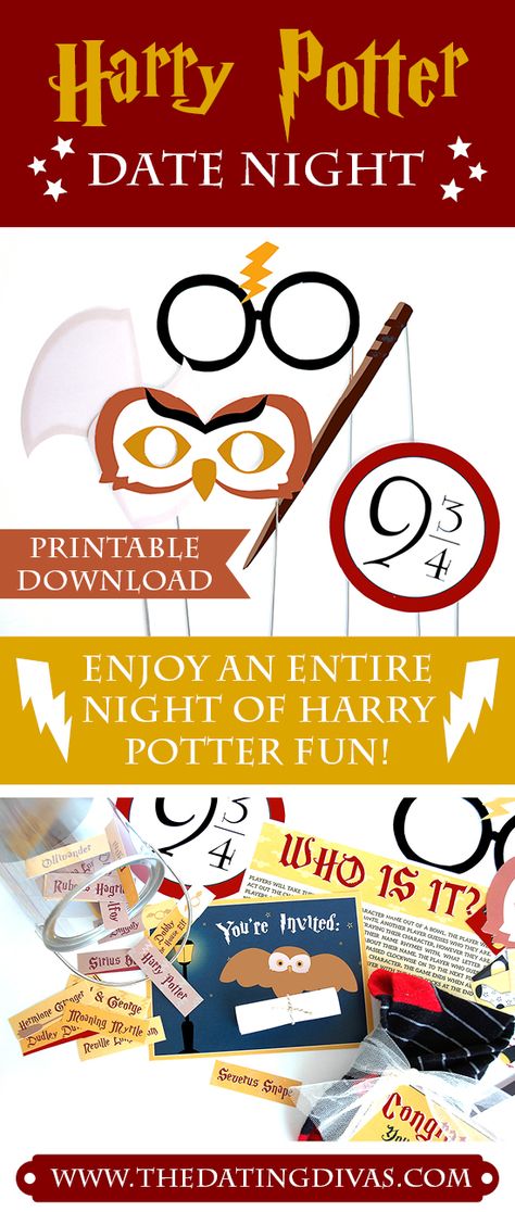 The perfect fall date night!  A fun Harry Potter movie date night, jam-packed… Harry Potter Date Night, Harry Potter Movie Night, Harry Potter Marathon, Charades Game, Fall Date Night, Photobooth Props Printable, Festa Harry Potter, Movie Date, Theme Harry Potter