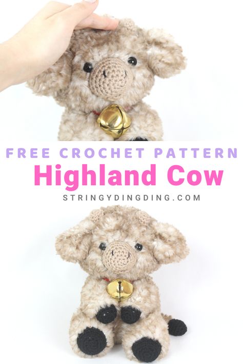 Crochet this ADORABLE fuzzy cow with this free crochet pattern. Visit my site to make it now! Crocheted Cow Pattern, Amigurumi Cow, Crochet Toys Free, Confection Au Crochet, Crochet Cow, Crochet Animals Free Patterns, Crochet Design Pattern, Crochet Amigurumi Free Patterns, Beginner Crochet Projects