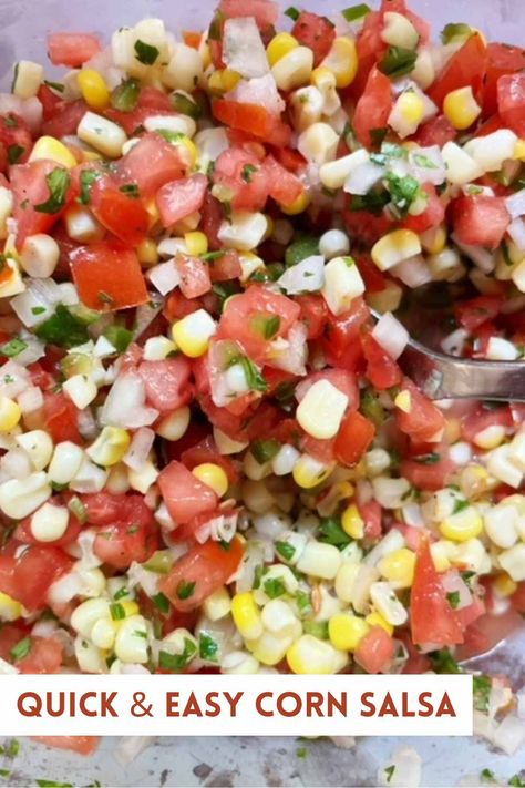 Easy Corn Salsa Recipe, Tortilla Chip Dip, Easy Corn Salsa, Can Corn, Dip For Tortilla Chips, Corn Salsa Recipe, Tortilla Chip, Easy Corn, Mexican Meals