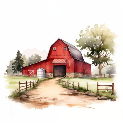 10 Red Farm Barn Clipart Hygge Drawing, Colorado Flag Art, Red Barn Photos, Barn Drawing, Farm Room, Watercolor Barns, Country Things, Water Coloring, Farm Paintings