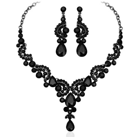 PRICES MAY VARY. Elegant floral cluster wave wedding jewelry set with pear-shaped drop for bridesmaid or bride. This CSY Jewelry set is made of rhinestone crystals. Wearing a strapless dinner dress, formal gown or casual wear, matching this drop costume necklace earrings sets, it will make you more eye-catching in wedding ceremony, reception, party, dance and other gorgeous events. This beautiful statement jewelry set is wonderful wedding holiday jewelry, which can serve as an eye-catching ornam Costume Jewelry Sets, Wedding Party Jewelry, Bracelet Ring, Black Necklace, Black Rhinestone, Wedding Jewelry Sets, Bridal Jewelry Sets, Rhinestone Necklace, Diamond Crystal