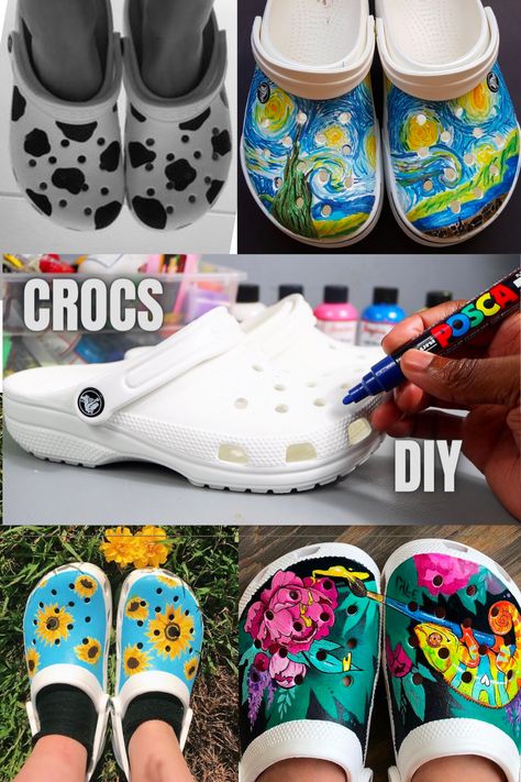 Custom Crocs Diy, Paint Crocs, Customized Crocs Shoes, Painted Crocs, Crocs Diy, Custom Shoes Diy, Acrylic Spray Paint, Shoes Diy, Diy Shoes