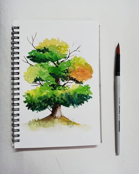 Realistic watercolor tree painting Realistic Tree Drawing, Tree Drawing Watercolor, Paintings Nature, Cartoon Art Drawing, Painting Trees, Realistic Watercolor, Watercolor Paintings Nature, Tree Study, Drawing Watercolor