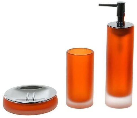 Gedy TI280-67 Tiglio Satin Glass Bathroom, Orange Contemporary Bathroom Accessories, Glass Bathroom Accessories, Hardware Bathroom, Orange Bathroom, Orange Bathrooms, Double Towel Bar, Bathroom Accessories Set, Bathroom Accessories Sets, Bathroom Hardware Set