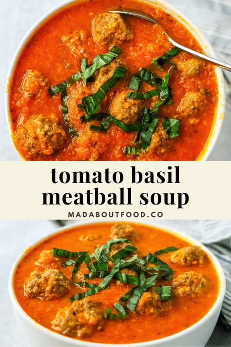 Chicken Meatball Soup Healthy, Tomato Soup With Meatballs, Tomato Meatball Soup, Meatball Soup Healthy, Green Soups, Whole30 Soup, Tomato Side Dishes, Italian Meatball Soup, Meatball Soup Recipes