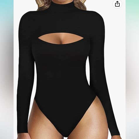 Black Long Sleeve Body Suit. Cut Out Detail On Chest With Turtle Neck. New With Tags, Never Worn. Chest Design, Bodycon Bodysuit, Leotard Tops, Long Sleeve Leotard, Bodysuit Tops, Bodysuit Jumpsuit, Cutout Bodysuit, Neutral Outfit, Print Bodysuit