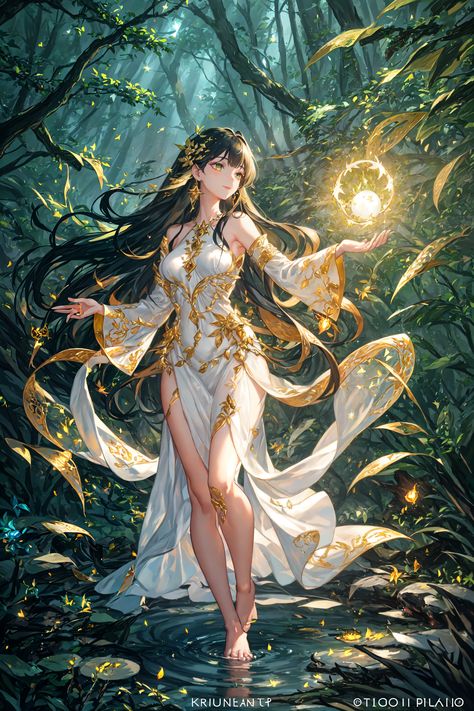 "Discover magic under the moonlight with this enchanting digital painting. A serene woman, draped in crimson silk, stands amid an enchanted forest, her emerald eyes sparkling with ethereal beauty. Perfect for adding a touch of timeless grace to your decor. Dive into a vivid, dreamlike escape." Enchanted Characters, Nature Goddess, Under The Moonlight, Emerald Eyes, Celtic Mythology, Anime Wallpapers, Goddess Art, Stunning Wallpapers, Ethereal Beauty