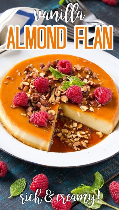 Vanilla Flan Recipe, Creamy Flan, Vanilla Flan, Honey Roasted Almonds, Flan Recipe, Make Ahead Desserts, Custard Recipes, Sweet Recipes Desserts, Dairy Free Dessert