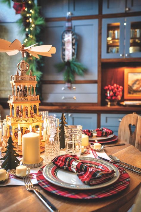 A Holiday Haven in Vail - Mountain Living Diy Christmas Centerpiece Ideas, Table With Candles, Christmas Pyramid, German Christmas Pyramid, Diy Christmas Centerpiece, Christmas Centerpiece Ideas, Emily Henderson Design, Multiple Candles, Racquet Club